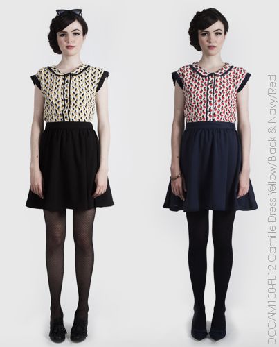 Camille Dress - Yellow & Black or Navy & red